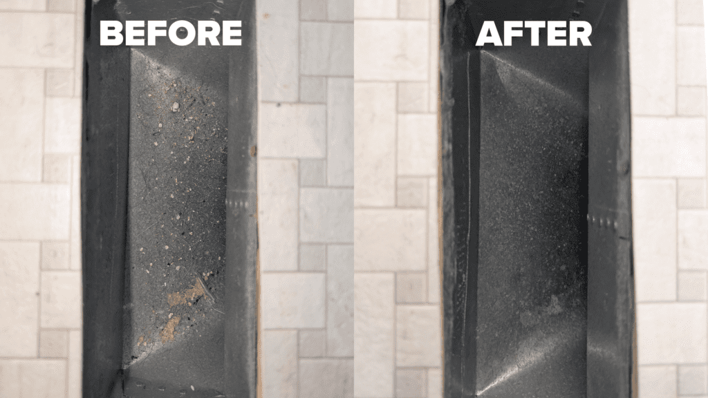 Before and after images of a thorough duct cleaning