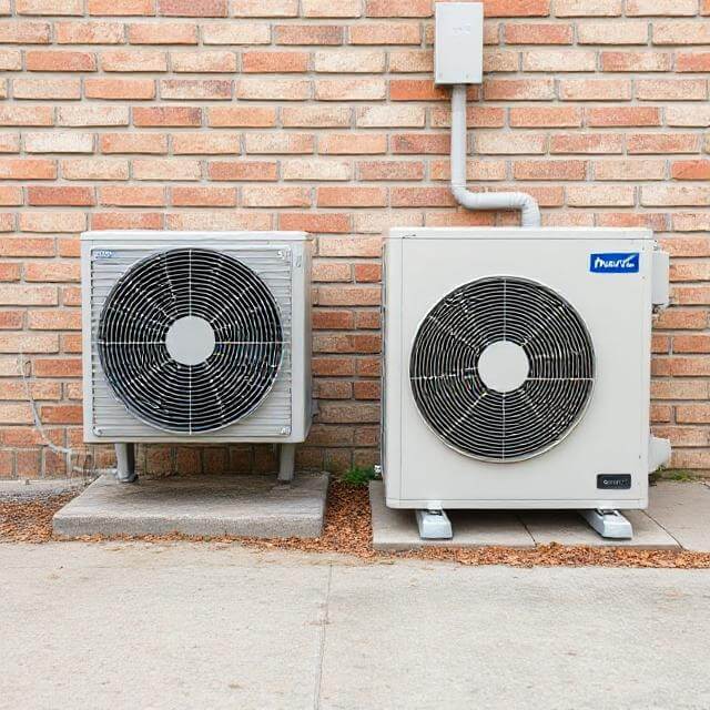 AC Unit and a heat pump next to each other